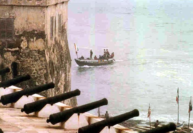 Powered canoe, inward bound. Cape Coast Castle, 2001